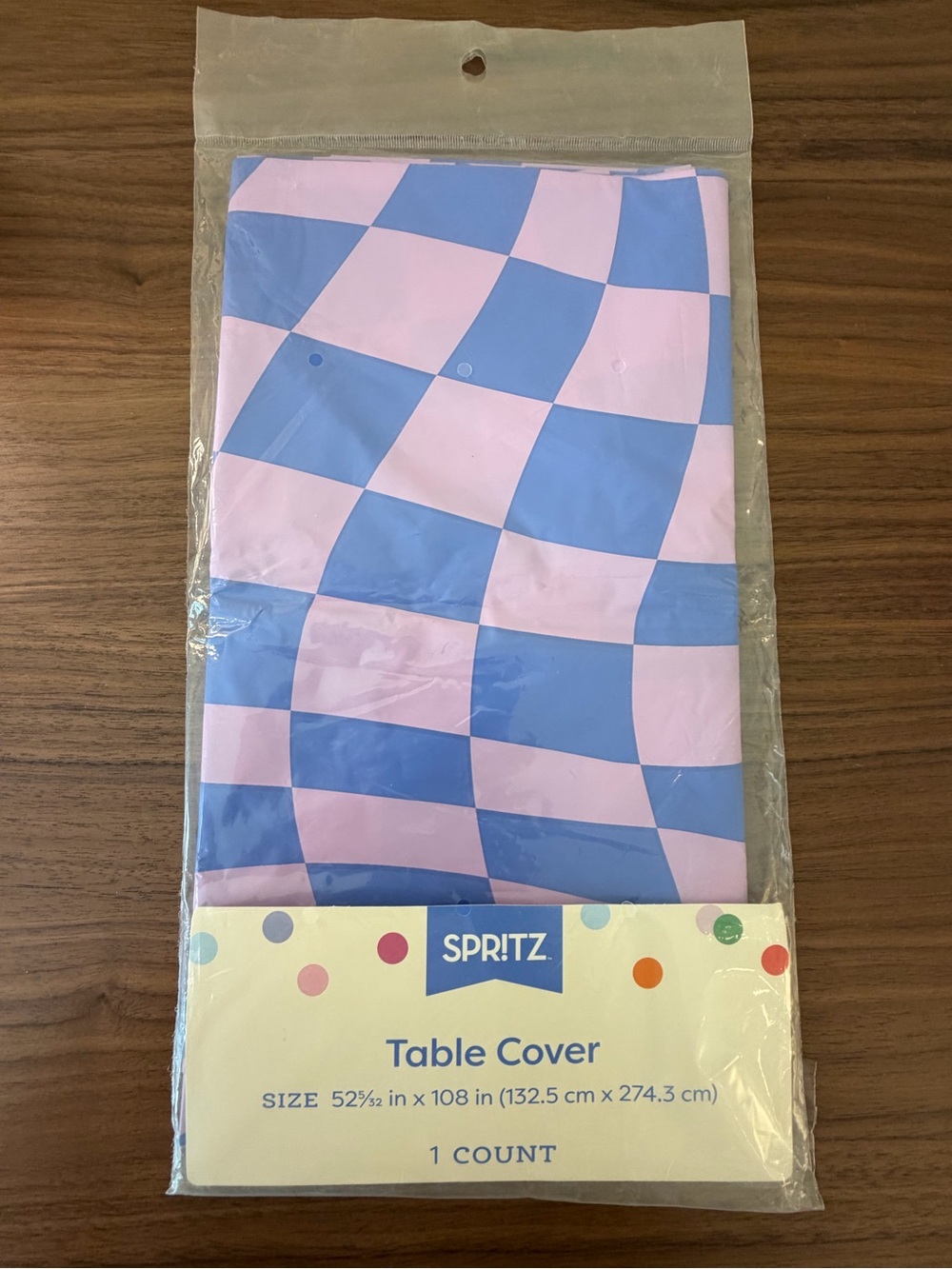 Spritz Pink & Blue Wavy Checkered Table Cover 52 x 108 in New